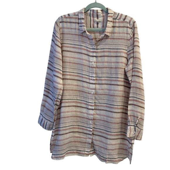 Garnet Hill Size Medium 100% Linen Striped Easy Tunic Top - Picture 2 of 6